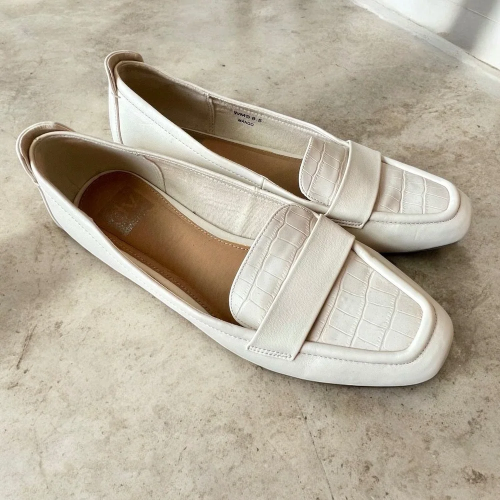 DV Dolce Vita Mango Cream Croc Embossed Square‎ Toe Loafers Women's Shoes 8.5